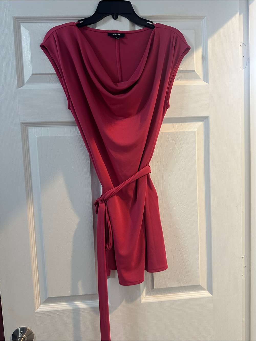 Alfani Draped Cowl-Neck Belted Tunic in Raspberry